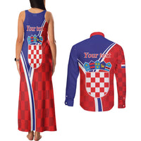 Personalized Croatia Coat of Arms Couples Matching Tank Maxi Dress and Long Sleeve Button Shirt Checkerboard Style