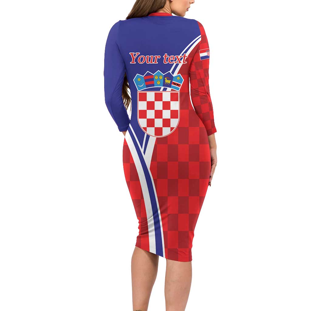 Personalized Croatia Coat of Arms Family Matching Long Sleeve Bodycon Dress and Hawaiian Shirt Checkerboard Style