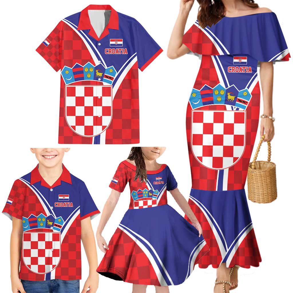 Personalized Croatia Coat of Arms Family Matching Mermaid Dress and Hawaiian Shirt Checkerboard Style