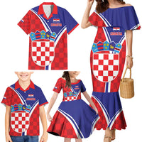Personalized Croatia Coat of Arms Family Matching Mermaid Dress and Hawaiian Shirt Checkerboard Style