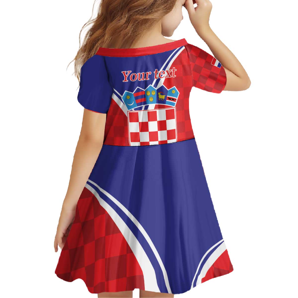 Personalized Croatia Coat of Arms Family Matching Off The Shoulder Long Sleeve Dress and Hawaiian Shirt Checkerboard Style