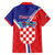 Personalized Croatia Coat of Arms Family Matching Off The Shoulder Long Sleeve Dress and Hawaiian Shirt Checkerboard Style