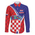 Personalized Croatia Coat of Arms Family Matching Off The Shoulder Long Sleeve Dress and Hawaiian Shirt Checkerboard Style
