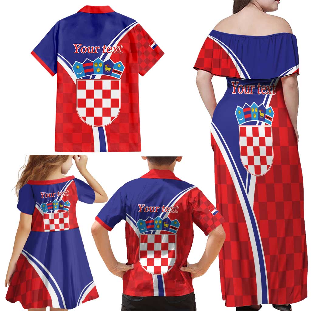 Personalized Croatia Coat of Arms Family Matching Off Shoulder Maxi Dress and Hawaiian Shirt Checkerboard Style