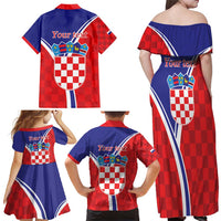 Personalized Croatia Coat of Arms Family Matching Off Shoulder Maxi Dress and Hawaiian Shirt Checkerboard Style