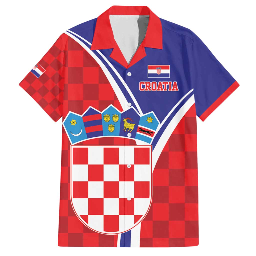 Personalized Croatia Coat of Arms Family Matching Off Shoulder Maxi Dress and Hawaiian Shirt Checkerboard Style