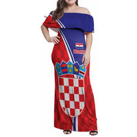 Personalized Croatia Coat of Arms Family Matching Off Shoulder Maxi Dress and Hawaiian Shirt Checkerboard Style