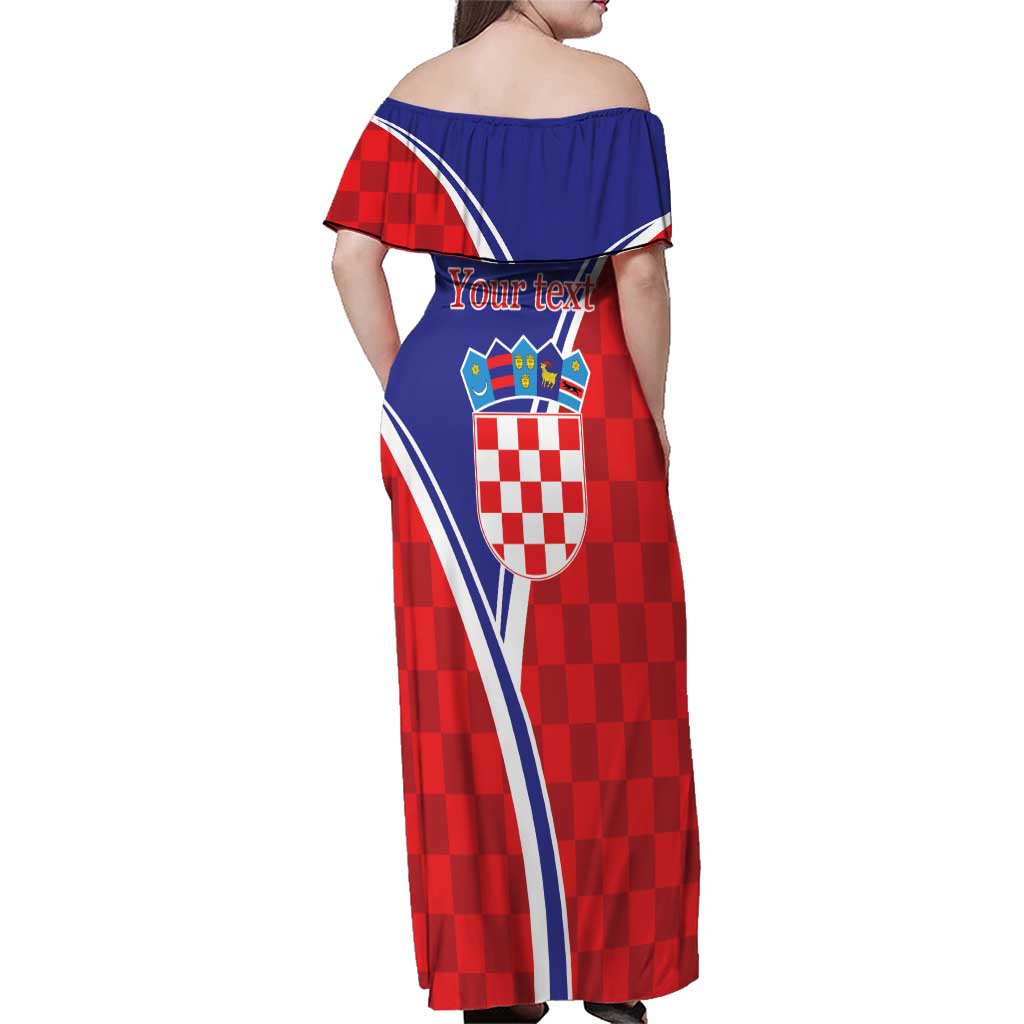 Personalized Croatia Coat of Arms Family Matching Off Shoulder Maxi Dress and Hawaiian Shirt Checkerboard Style