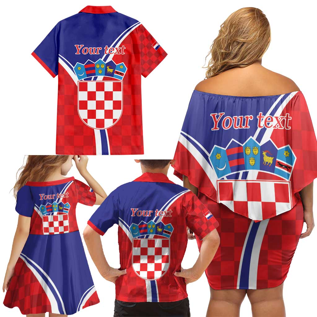 Personalized Croatia Coat of Arms Family Matching Off Shoulder Short Dress and Hawaiian Shirt Checkerboard Style