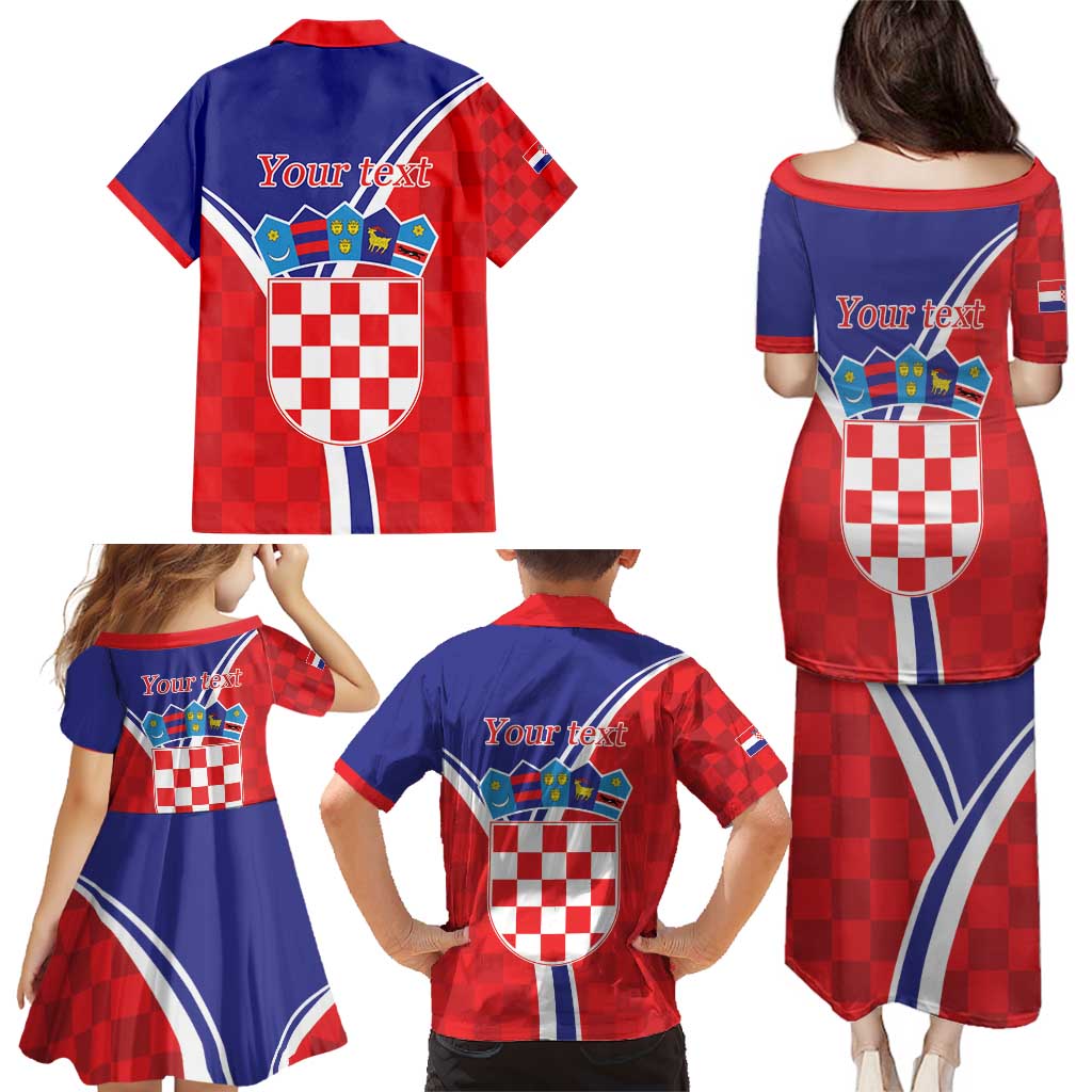 Personalized Croatia Coat of Arms Family Matching Puletasi and Hawaiian Shirt Checkerboard Style