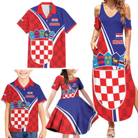 Personalized Croatia Coat of Arms Family Matching Summer Maxi Dress and Hawaiian Shirt Checkerboard Style