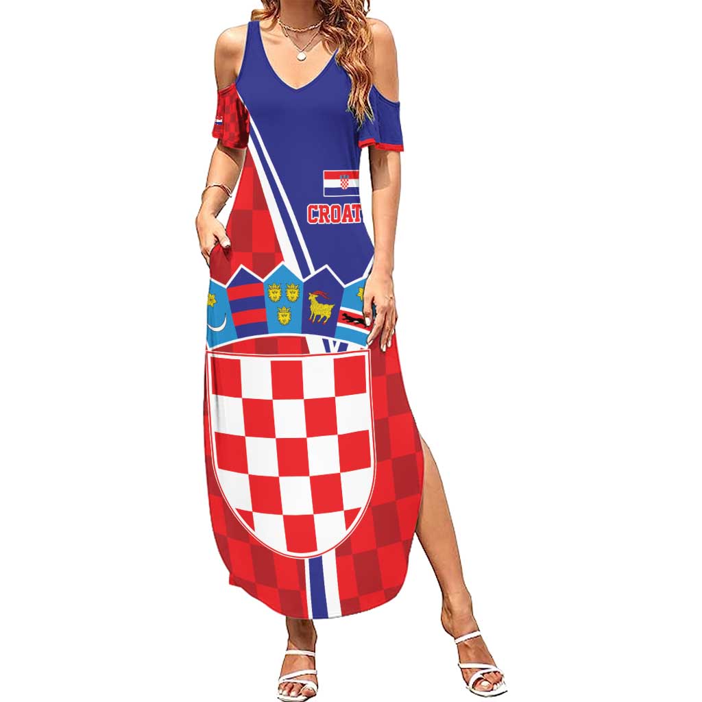 Personalized Croatia Coat of Arms Family Matching Summer Maxi Dress and Hawaiian Shirt Checkerboard Style