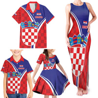 Personalized Croatia Coat of Arms Family Matching Tank Maxi Dress and Hawaiian Shirt Checkerboard Style
