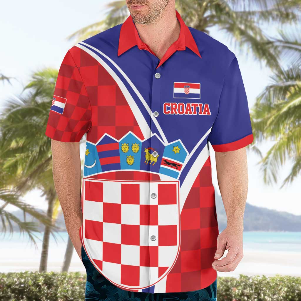 Personalized Croatia Coat of Arms Hawaiian Shirt Checkerboard Style