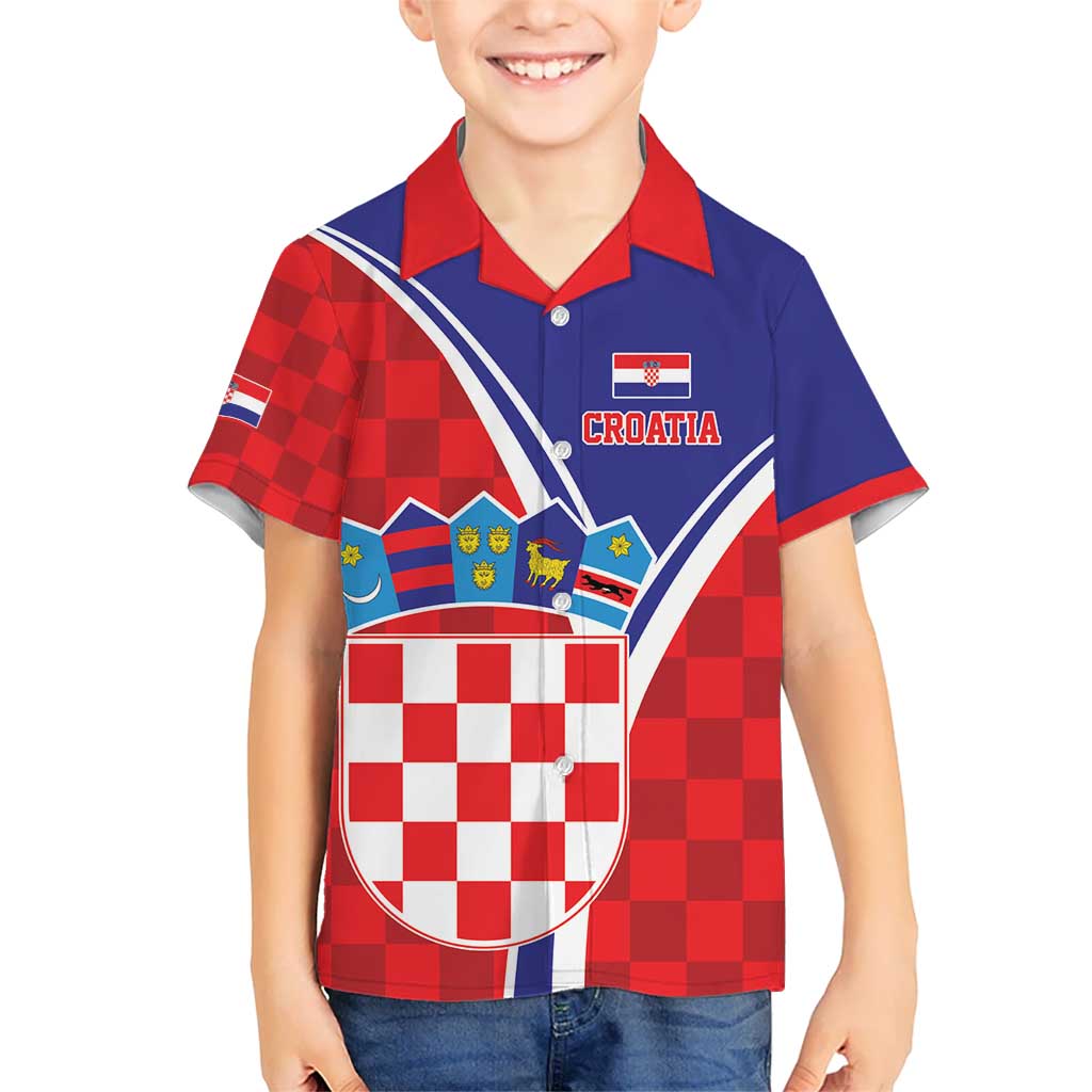 Personalized Croatia Coat of Arms Kid Hawaiian Shirt Checkerboard Style