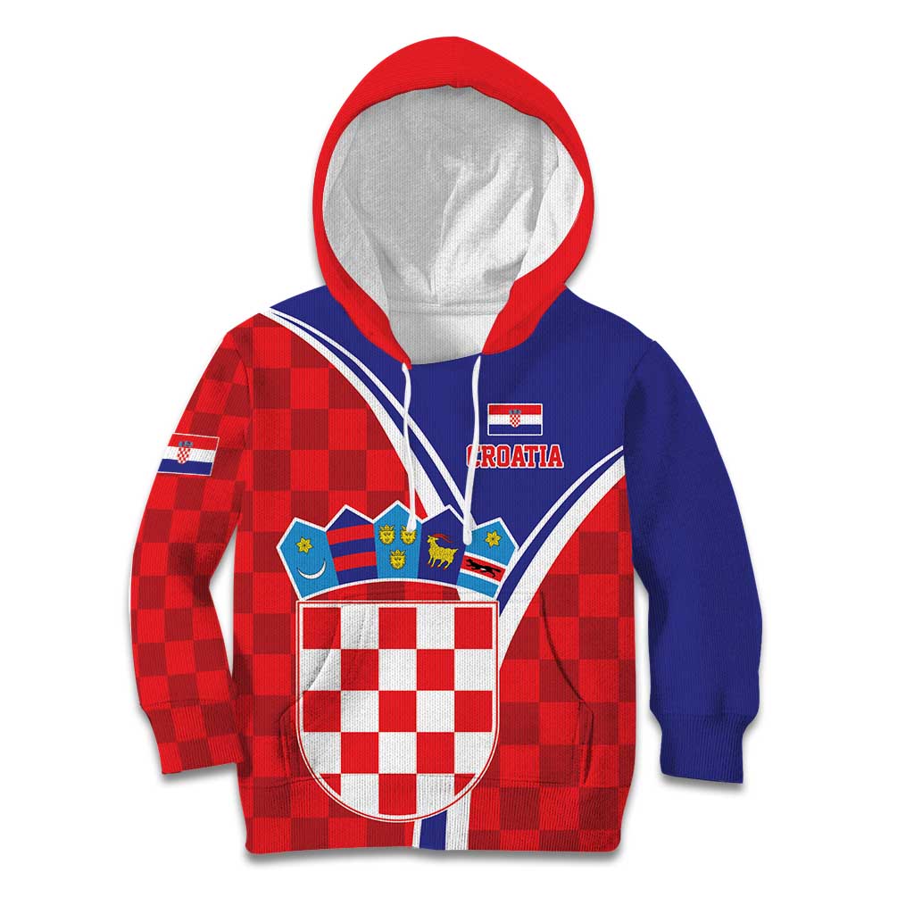 Personalized Croatia Coat of Arms Kid Hoodie Checkerboard Style