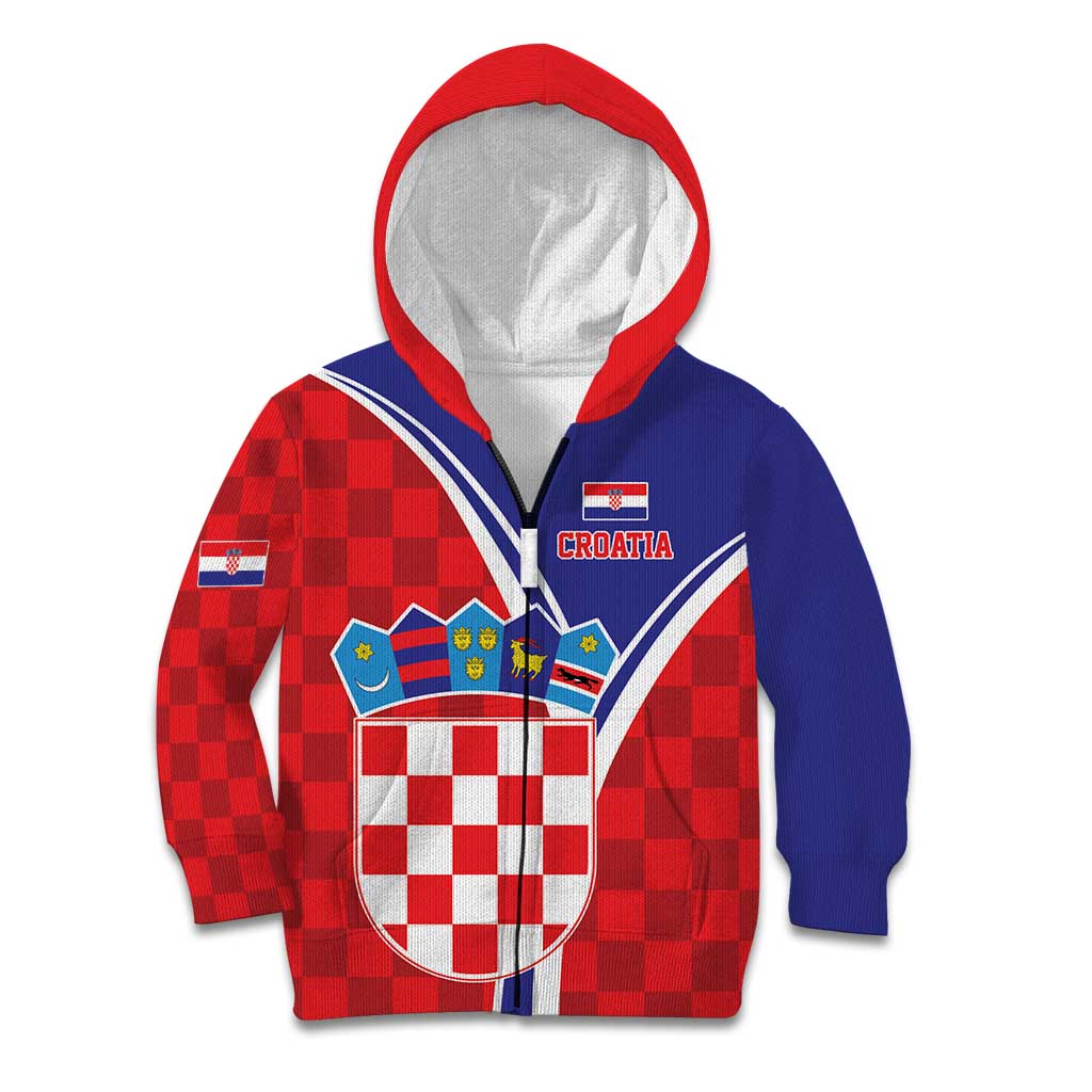 Personalized Croatia Coat of Arms Kid Hoodie Checkerboard Style