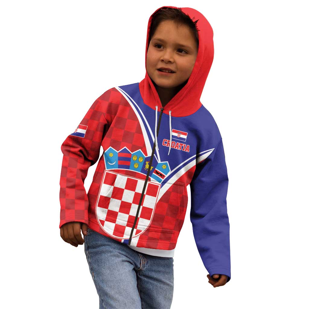 Personalized Croatia Coat of Arms Kid Hoodie Checkerboard Style