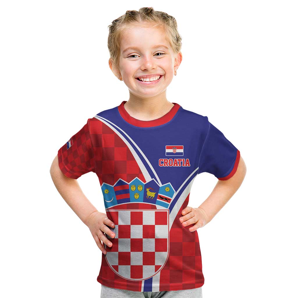 Personalized Croatia Coat of Arms Kid T Shirt Checkerboard Style