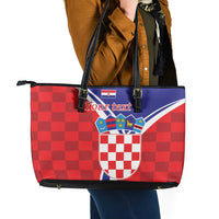 Personalized Croatia Coat of Arms Leather Tote Bag Checkerboard Style