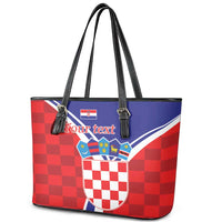 Personalized Croatia Coat of Arms Leather Tote Bag Checkerboard Style