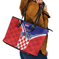 Personalized Croatia Coat of Arms Leather Tote Bag Checkerboard Style