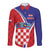 Personalized Croatia Coat of Arms Long Sleeve Button Shirt Checkerboard Style