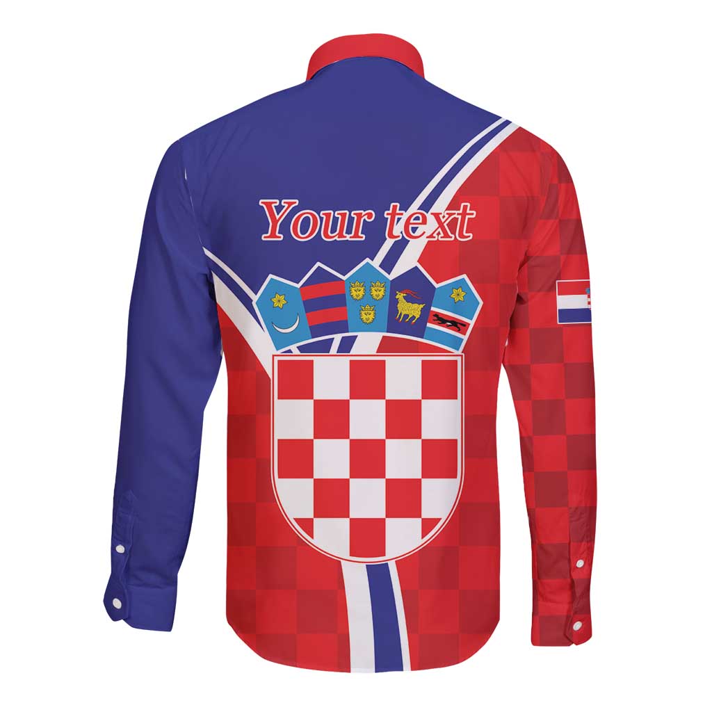 Personalized Croatia Coat of Arms Long Sleeve Button Shirt Checkerboard Style