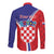 Personalized Croatia Coat of Arms Long Sleeve Button Shirt Checkerboard Style