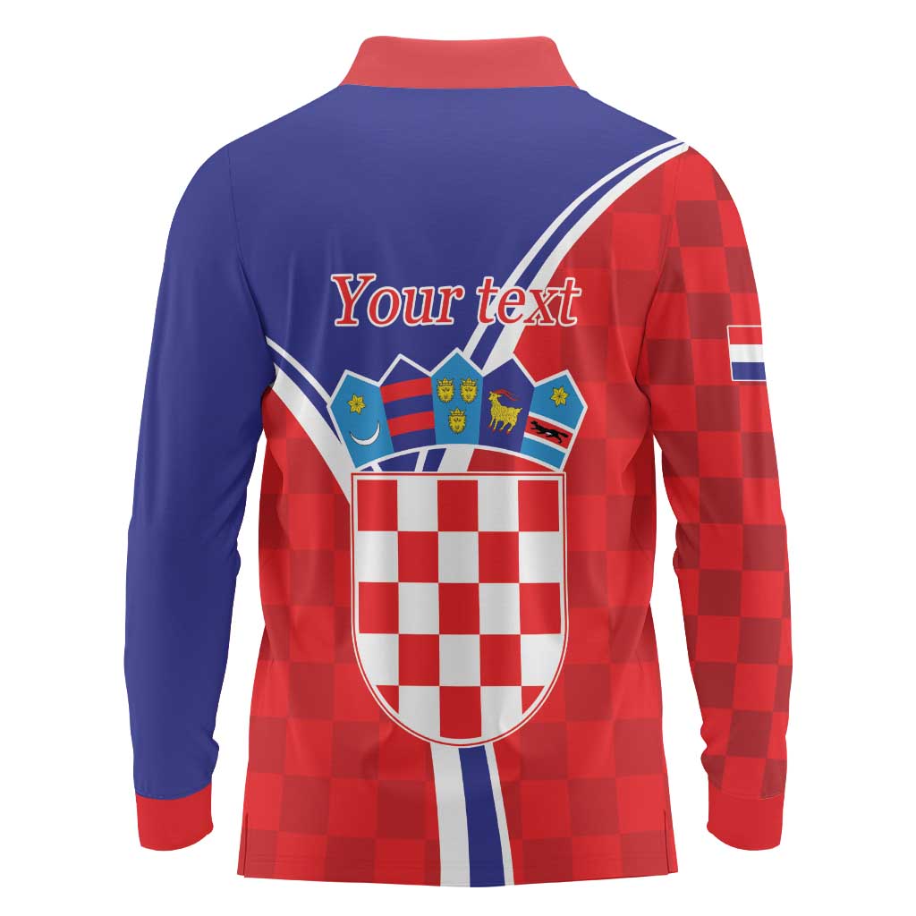 Personalized Croatia Coat of Arms Long Sleeve Polo Shirt Checkerboard Style