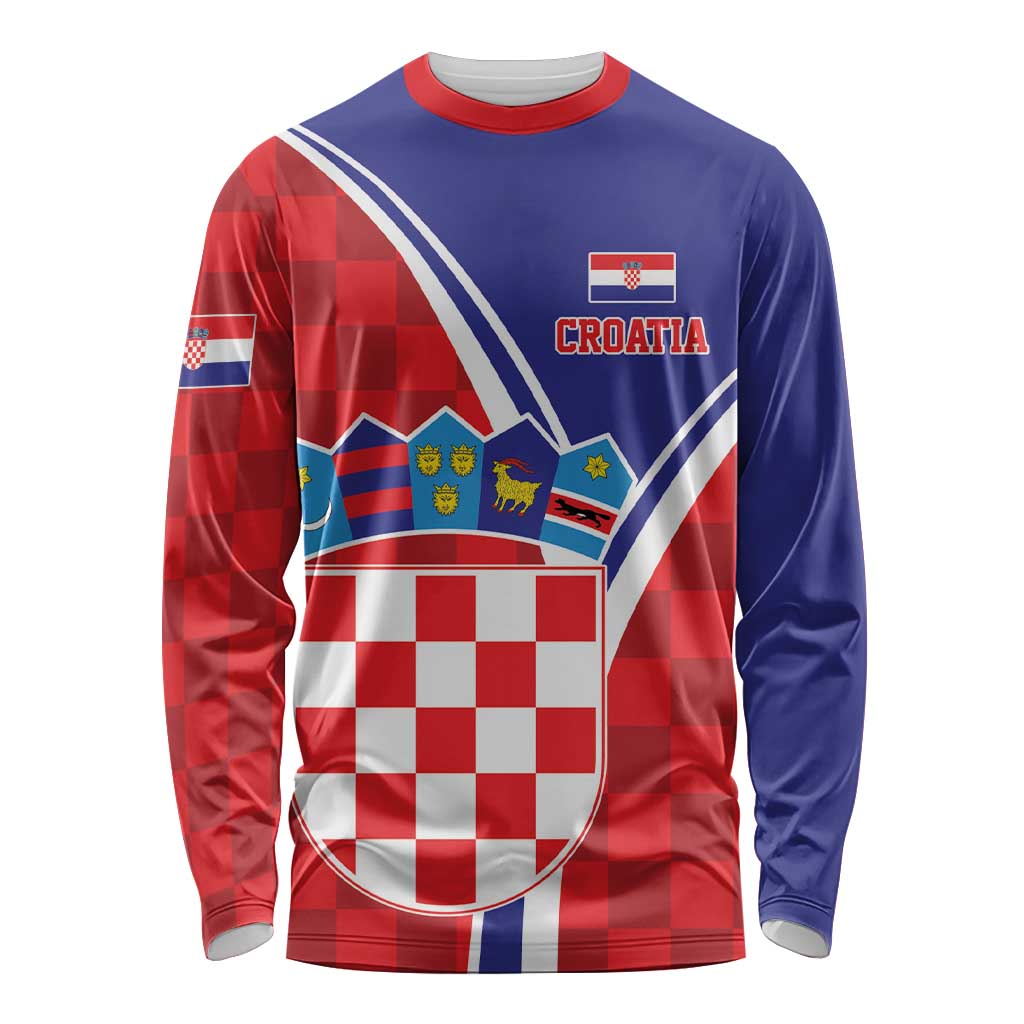 Personalized Croatia Coat of Arms Long Sleeve Shirt Checkerboard Style