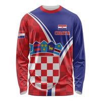 Personalized Croatia Coat of Arms Long Sleeve Shirt Checkerboard Style