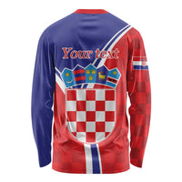 Personalized Croatia Coat of Arms Long Sleeve Shirt Checkerboard Style