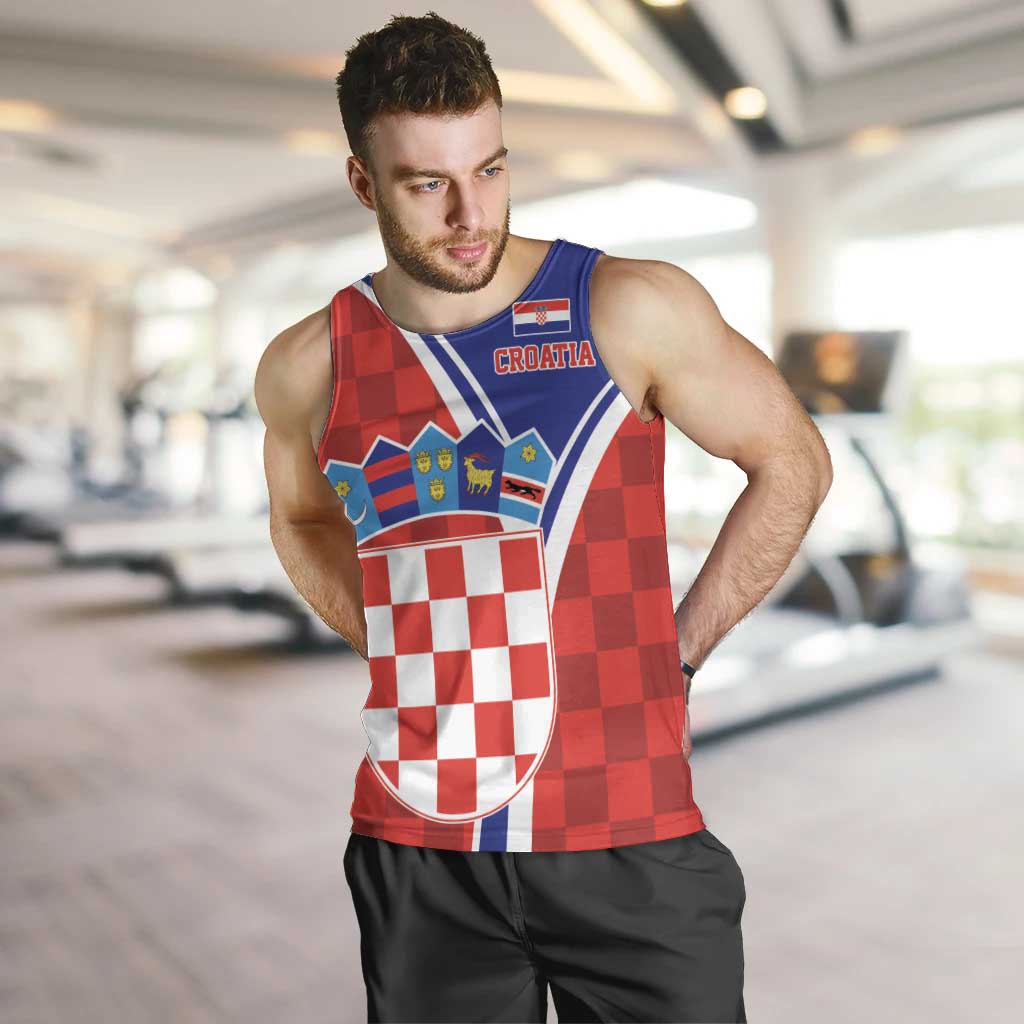 Personalized Croatia Coat of Arms Men Tank Top Checkerboard Style