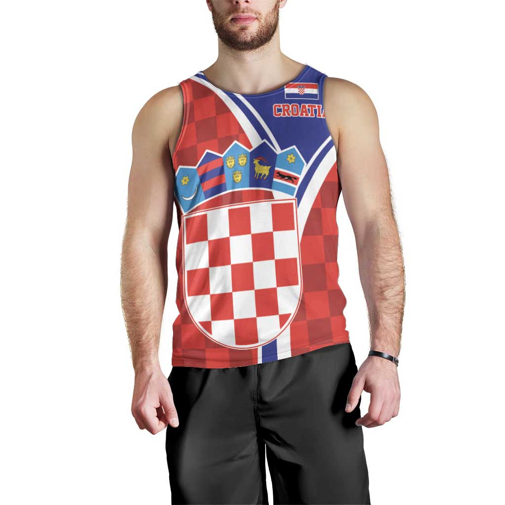 Personalized Croatia Coat of Arms Men Tank Top Checkerboard Style