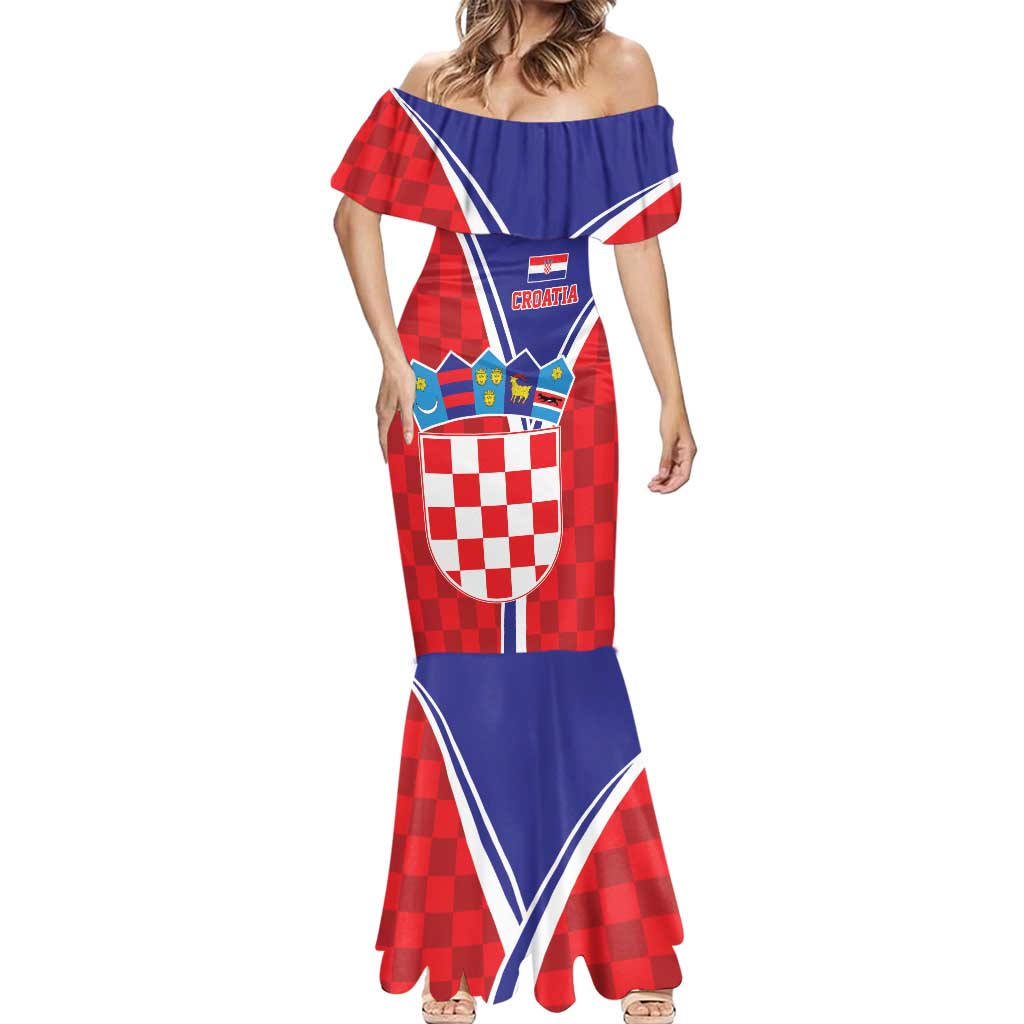Personalized Croatia Coat of Arms Mermaid Dress Checkerboard Style