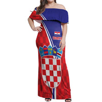 Personalized Croatia Coat of Arms Off Shoulder Maxi Dress Checkerboard Style