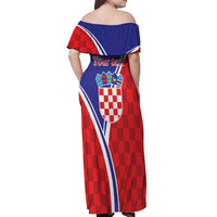 Personalized Croatia Coat of Arms Off Shoulder Maxi Dress Checkerboard Style