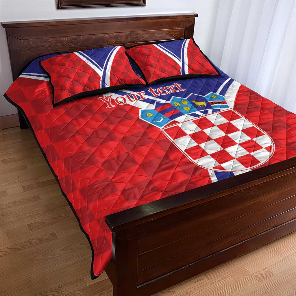Personalized Croatia Coat of Arms Quilt Bed Set Checkerboard Style