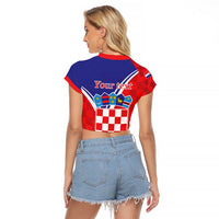 Personalized Croatia Coat of Arms Raglan Cropped T Shirt Checkerboard Style
