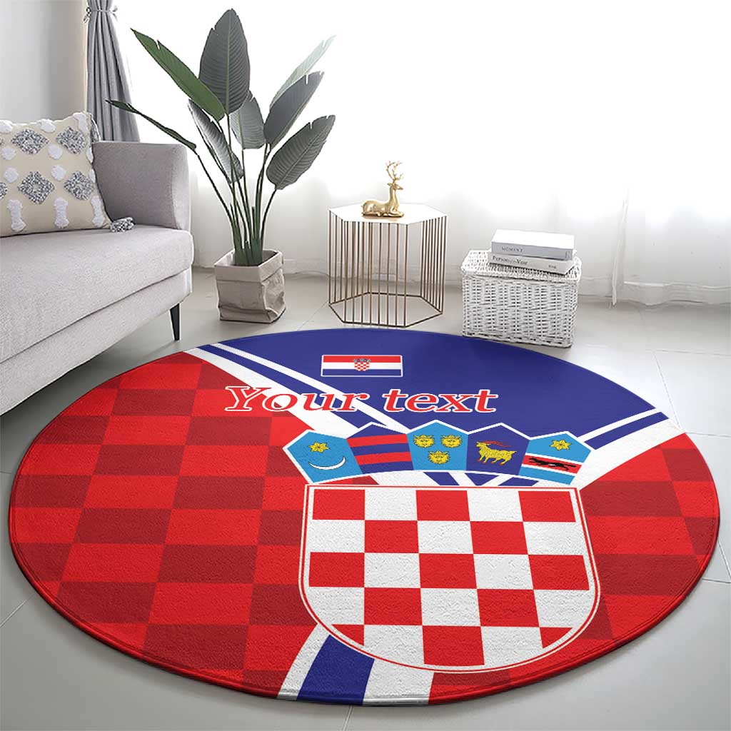 Personalized Croatia Coat of Arms Round Carpet Checkerboard Style