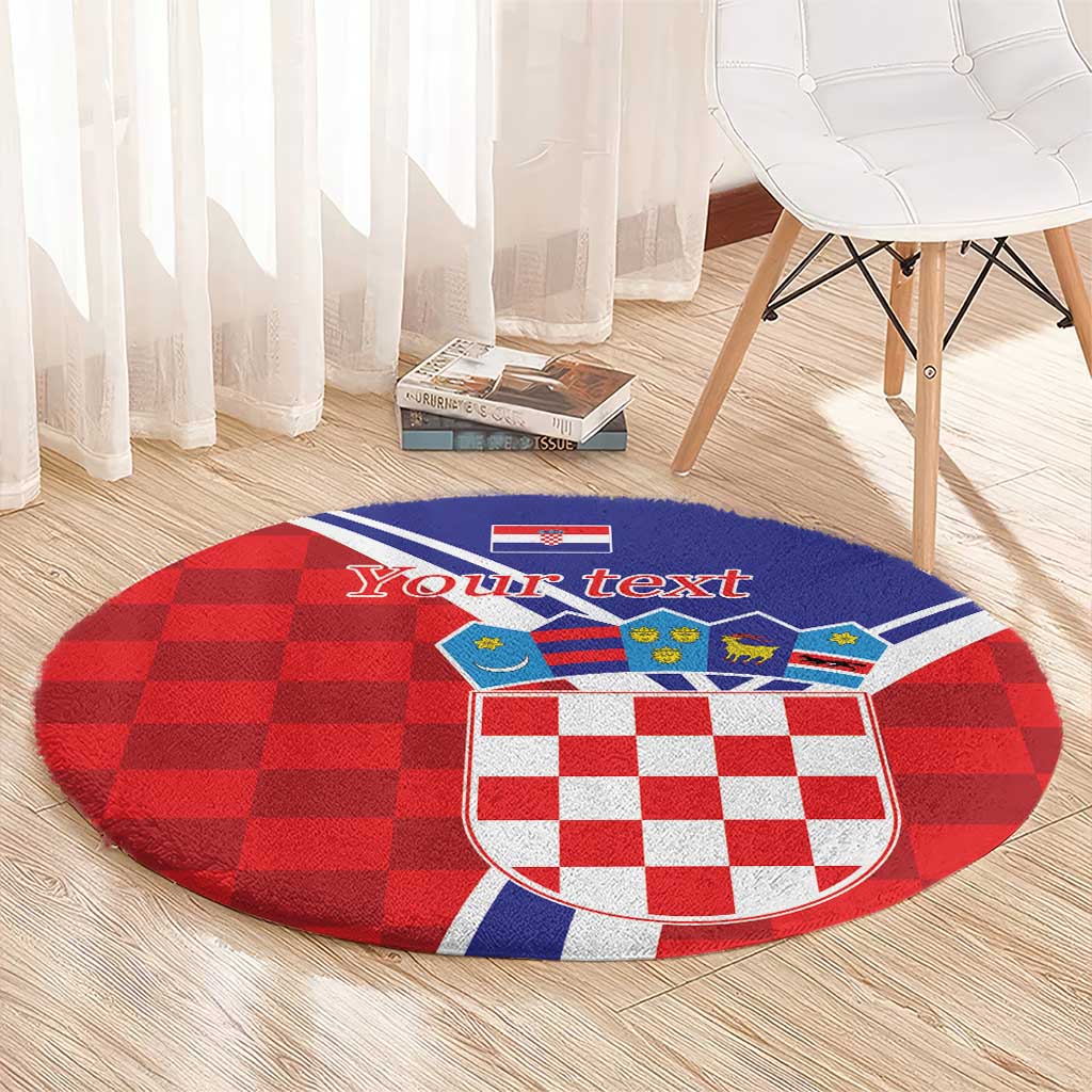 Personalized Croatia Coat of Arms Round Carpet Checkerboard Style