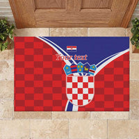 Personalized Croatia Coat of Arms Rubber Doormat Checkerboard Style