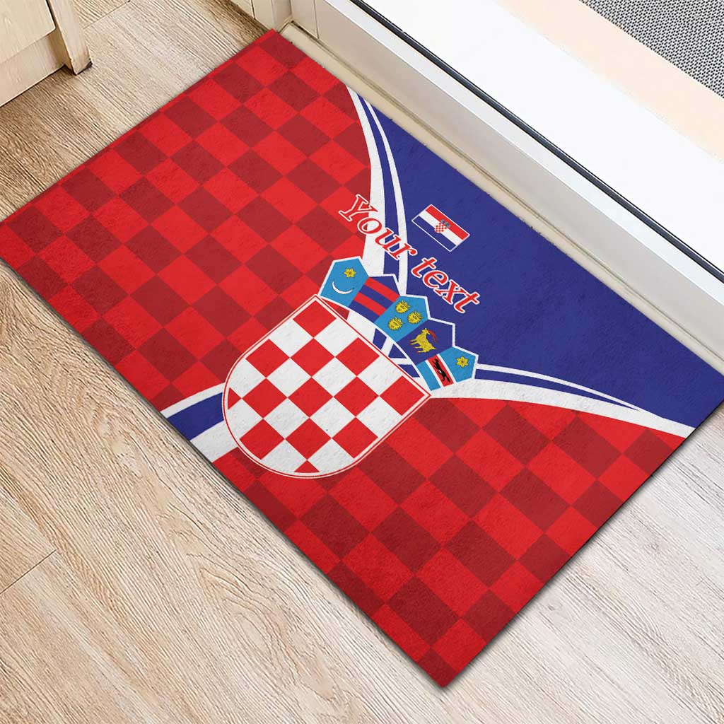 Personalized Croatia Coat of Arms Rubber Doormat Checkerboard Style