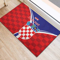 Personalized Croatia Coat of Arms Rubber Doormat Checkerboard Style