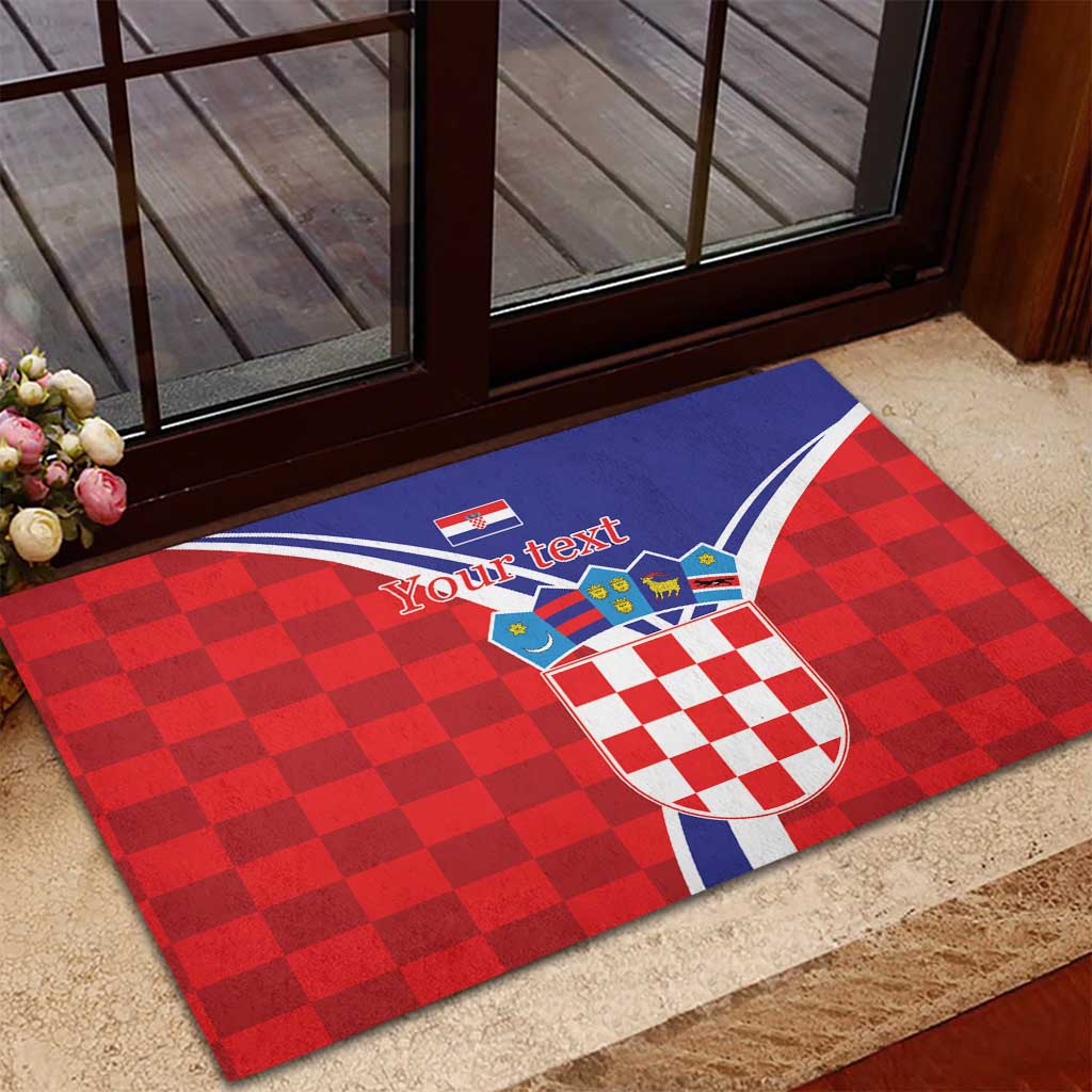 Personalized Croatia Coat of Arms Rubber Doormat Checkerboard Style