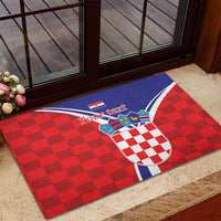 Personalized Croatia Coat of Arms Rubber Doormat Checkerboard Style