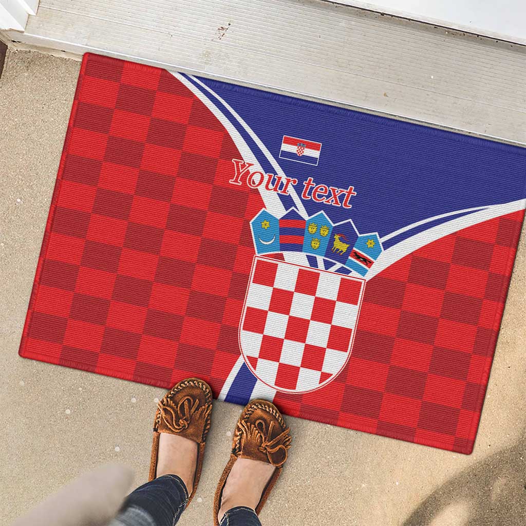 Personalized Croatia Coat of Arms Rubber Doormat Checkerboard Style