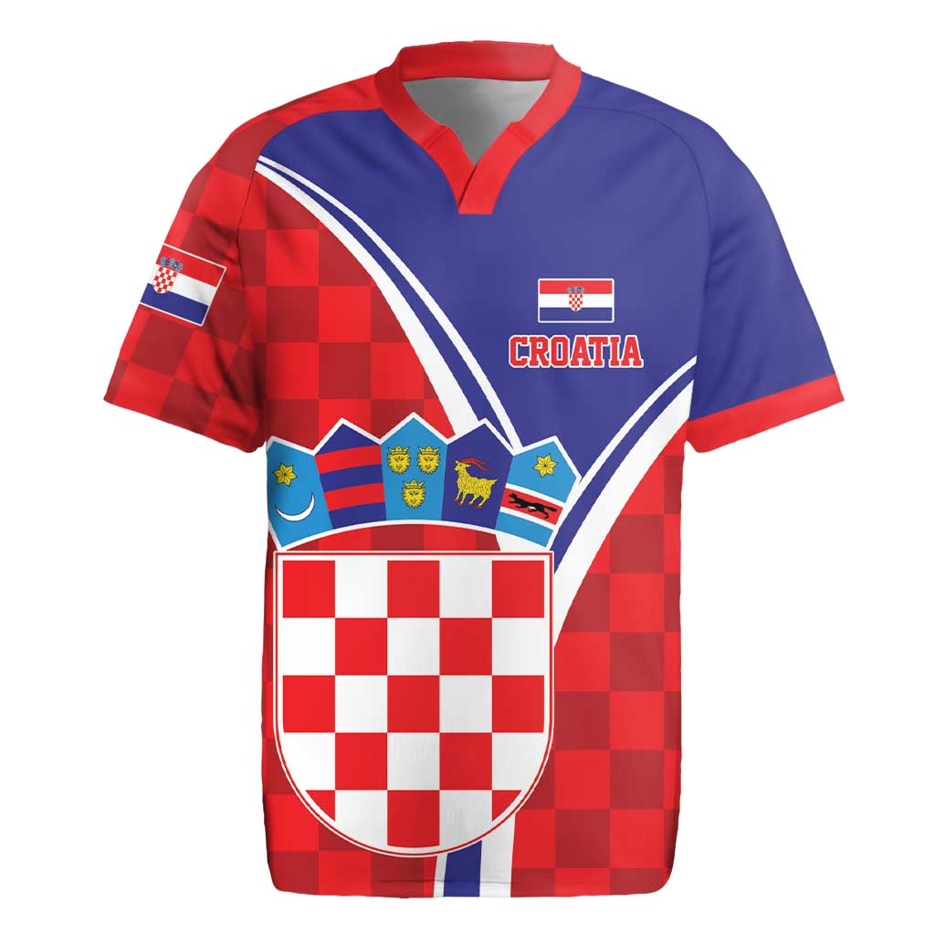 Personalized Croatia Coat of Arms Rugby Jersey Checkerboard Style