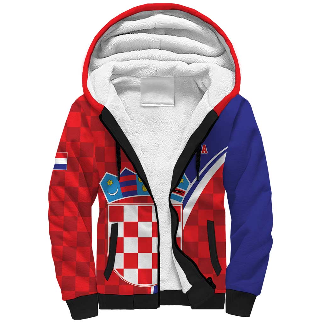 Personalized Croatia Coat of Arms Sherpa Hoodie Checkerboard Style